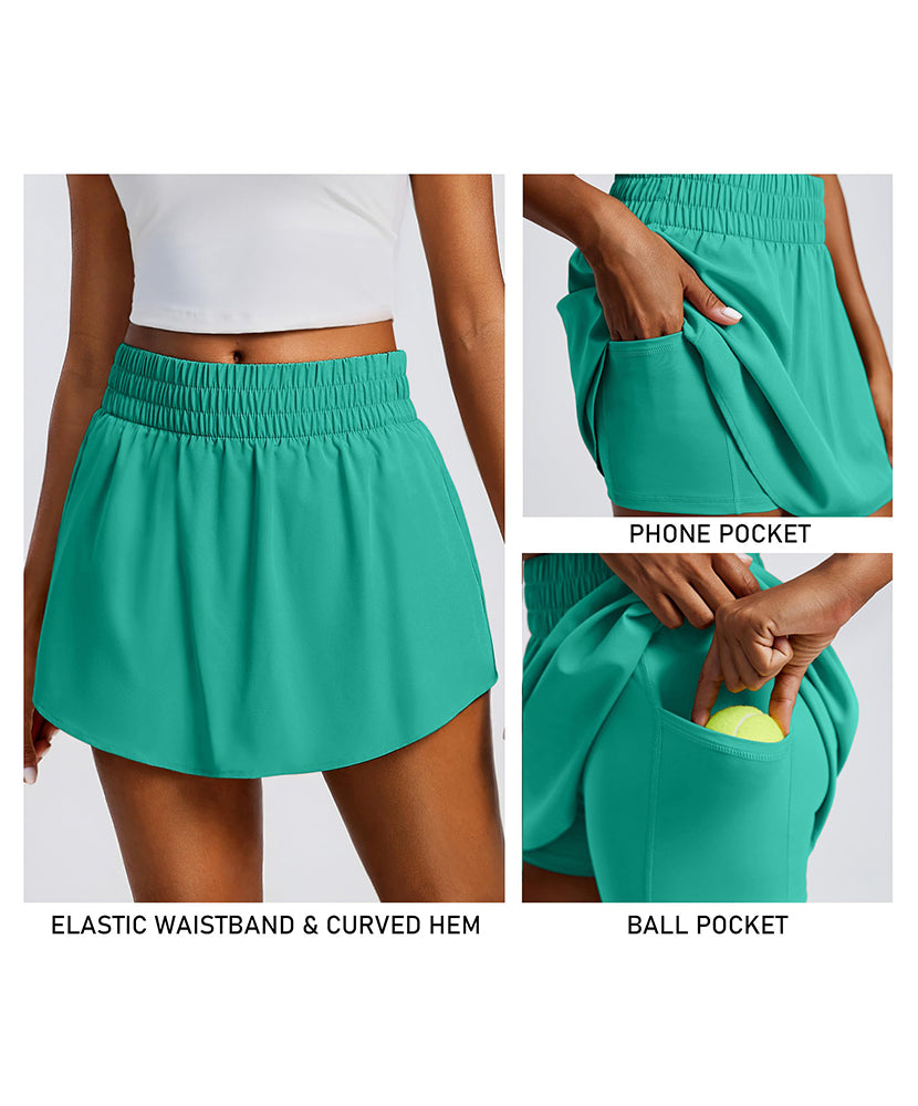 Women's 15" Elastic Waist Tennis Golf Skort with Pockets