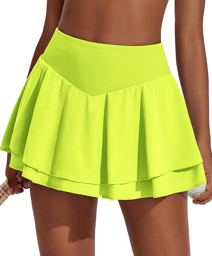 Double Ruffle Pleated Tennis Golf Skirt