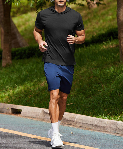 Men's Short Sleeve Quick-Dry Athletic Hooded T-Shirt