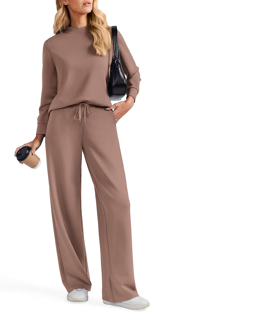 Women's Sporty Mock Neck Sweatsuit 2 Piece Set