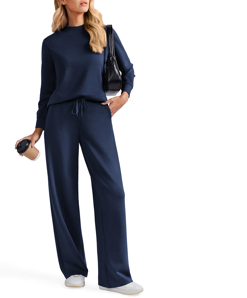 Women's Sporty Mock Neck Sweatsuit 2 Piece Set